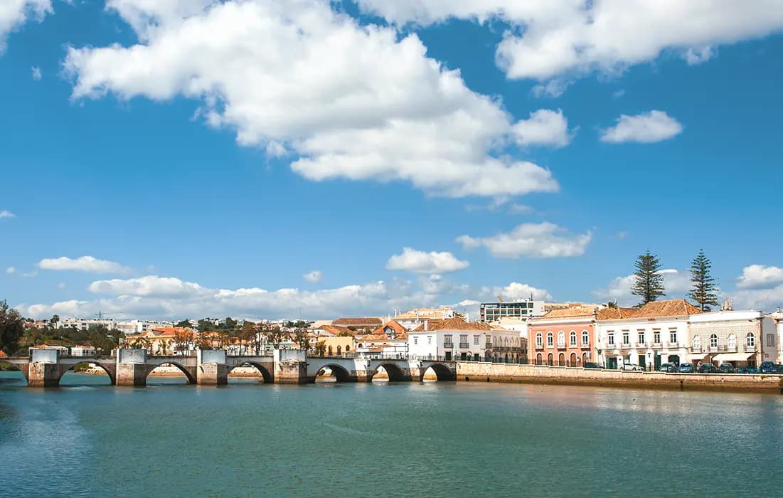 Roman bridge and the city of Tavira in the Algarve