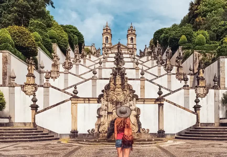 Bom Jesus do Monte in Braga, Portugal, with staircase and baroque fountain