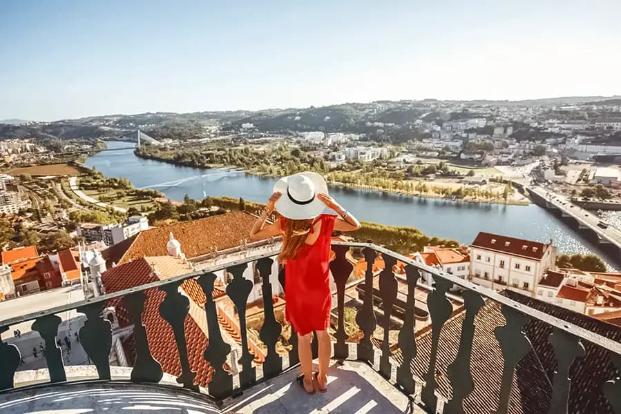 Viewpoint in Coimbra, Portugal, overlooking the Mondego River and the city