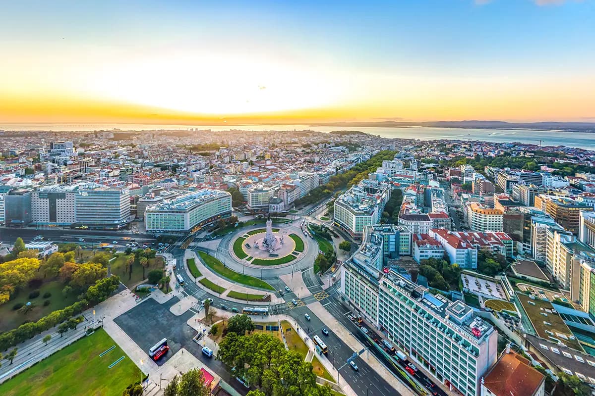 Skyline view of the Marquês de Pombal in Lisbon.