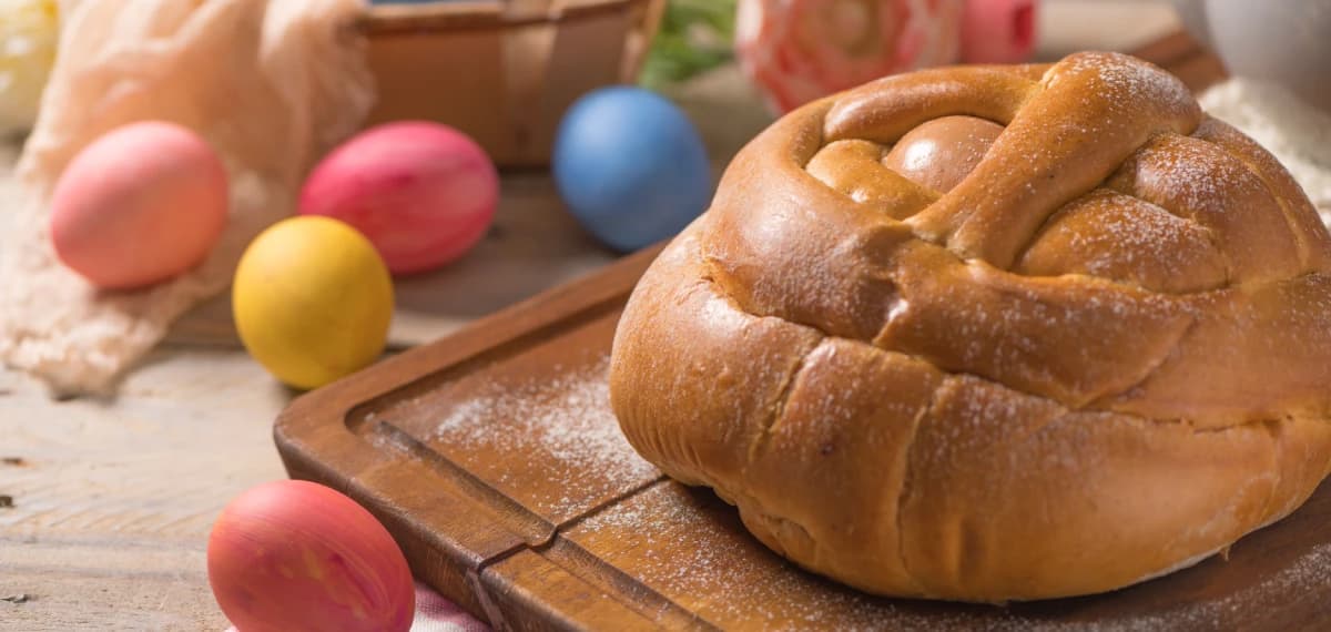 Folar de Páscoa, typical Eastern Portuguese Sweet Bread with an Egg Inside