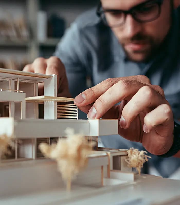 An architect setting up a 3d mockup of a project