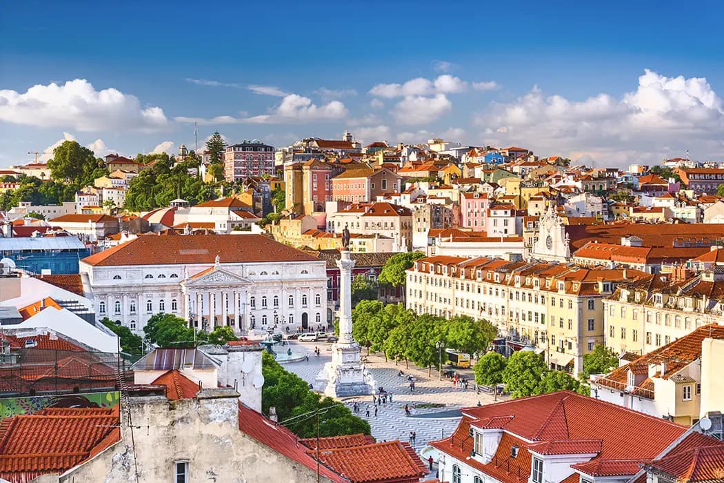 View of the Rossio square and behind one of Lisbon's seven hills - Colina de Sant'ana